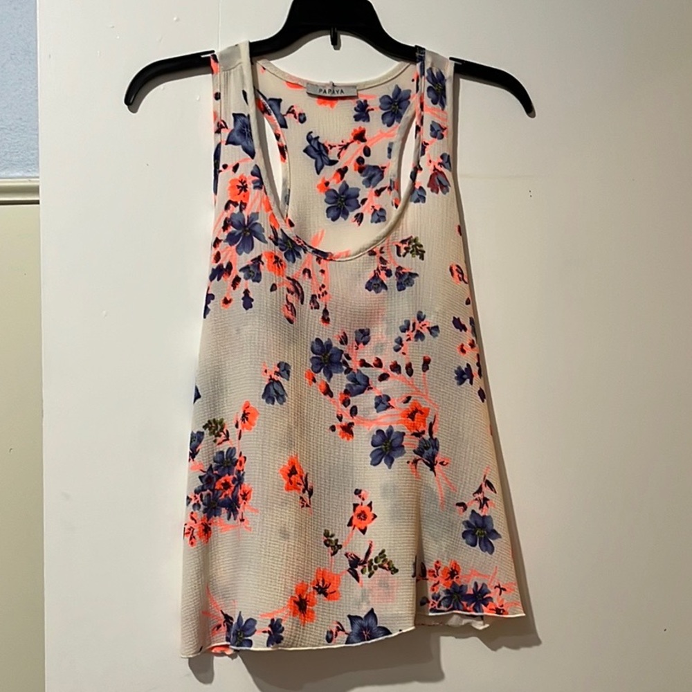 Papaya Razor Back Tank Top ~ Size Small ~ Multicolor Bright Floral Pattern